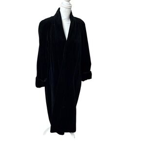 JS Signature Vintage Black Velvet Duster Coat‎ Womens Small Cotton Evening Wrap